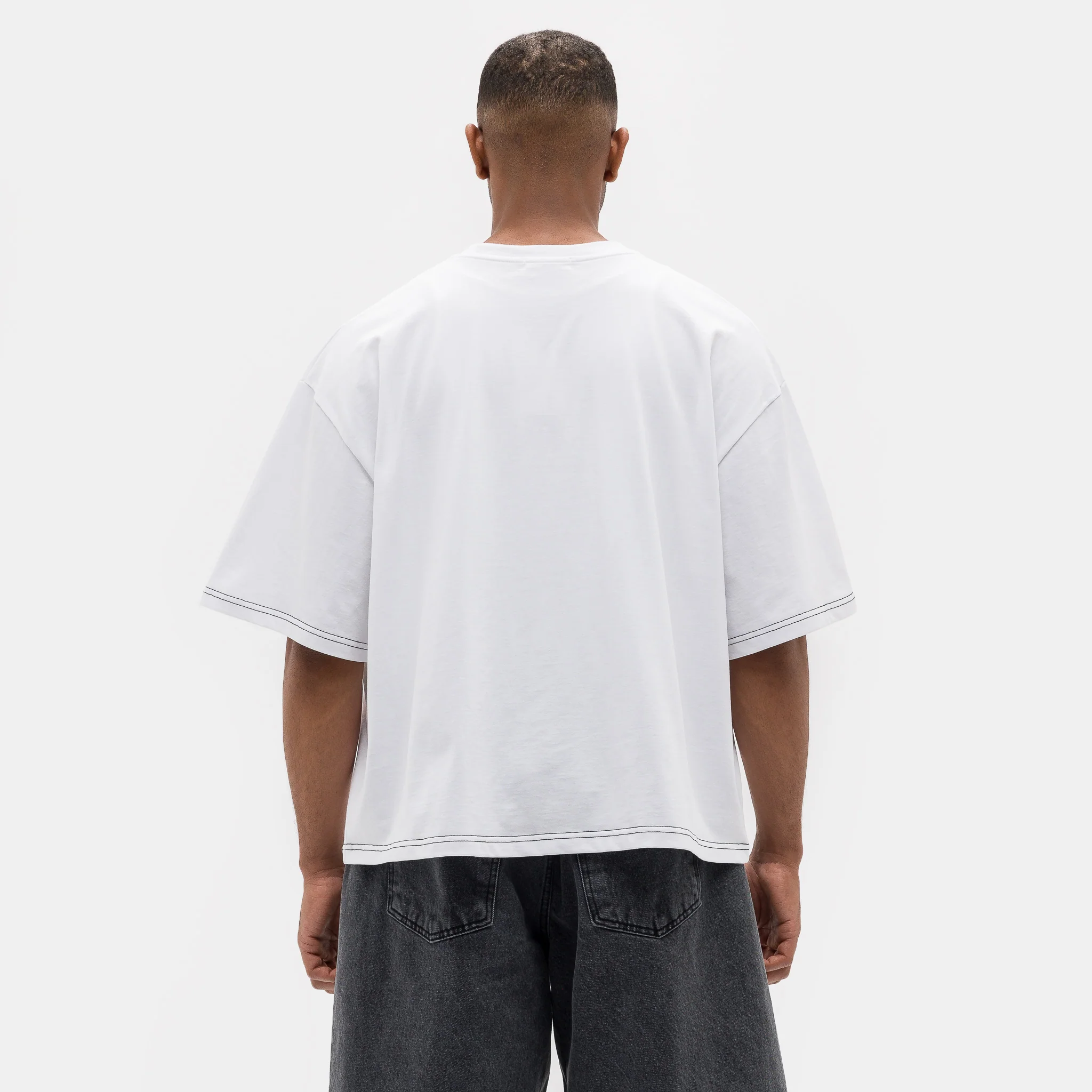 Signature Cropped T-Shirt in White/Stitch - Image 3