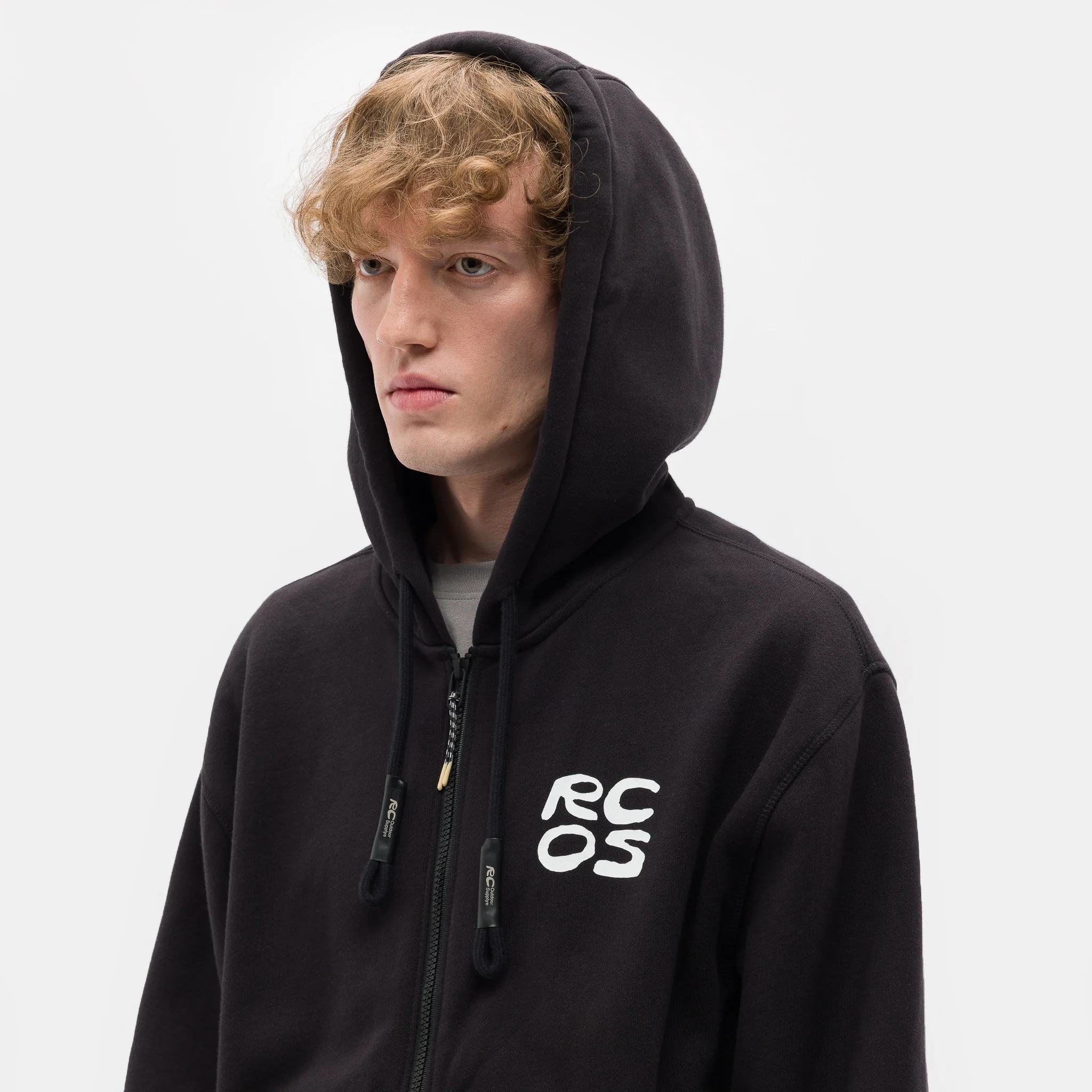 Stack Logo Zip Up Hoodie in Black - Image 4