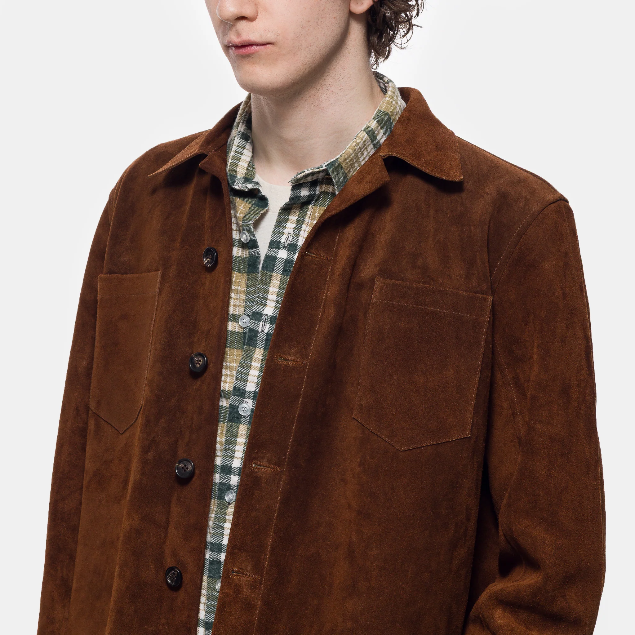 Suede Over Shirt in Brown - Image 3