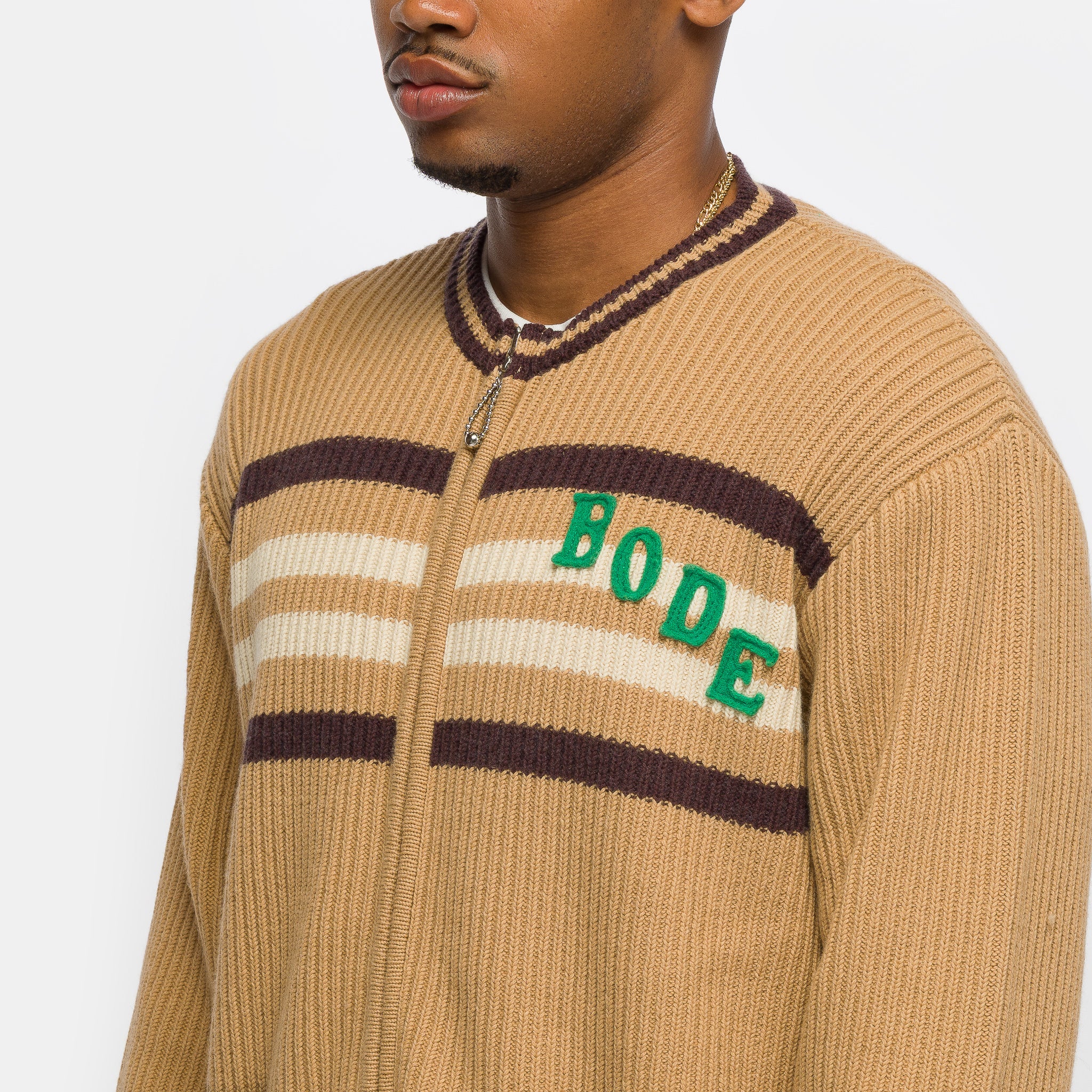 Timber Stripe Cardigan in Tan - Image 4