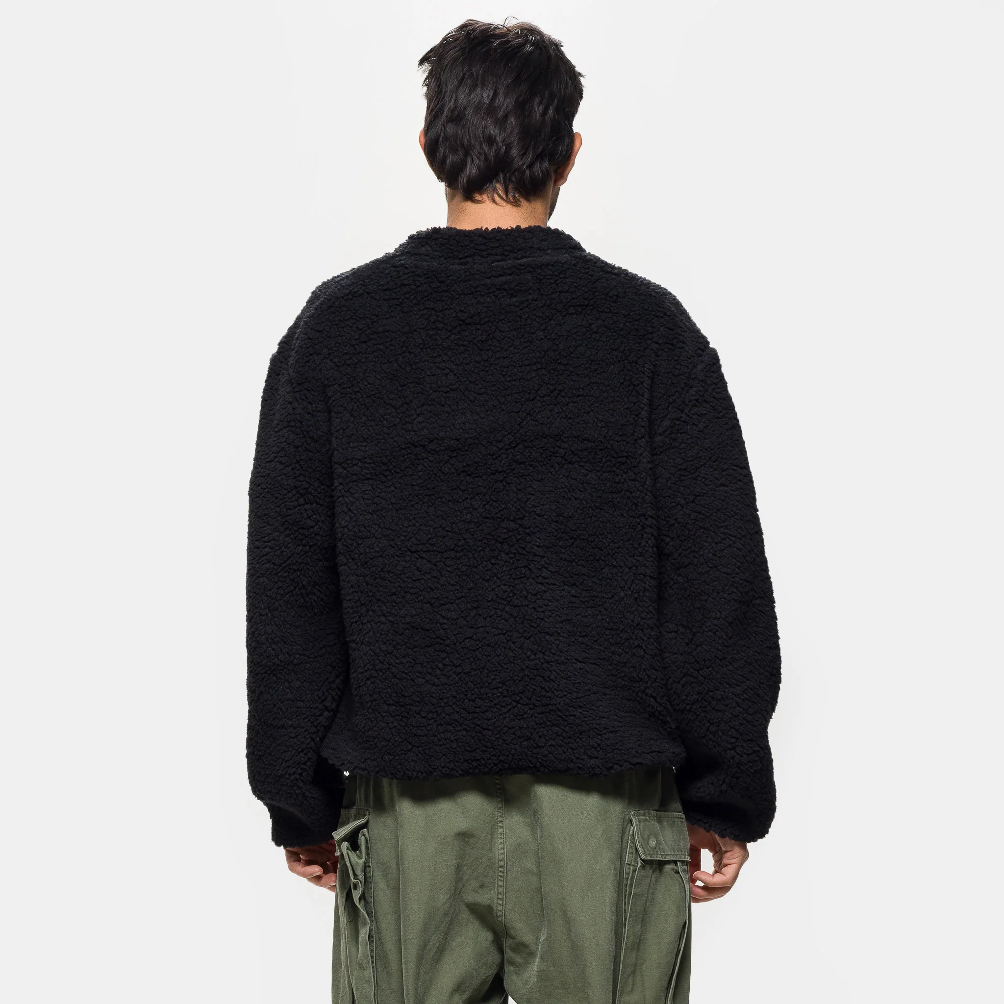 V-Neck Smock Fleece in Black - Image 3