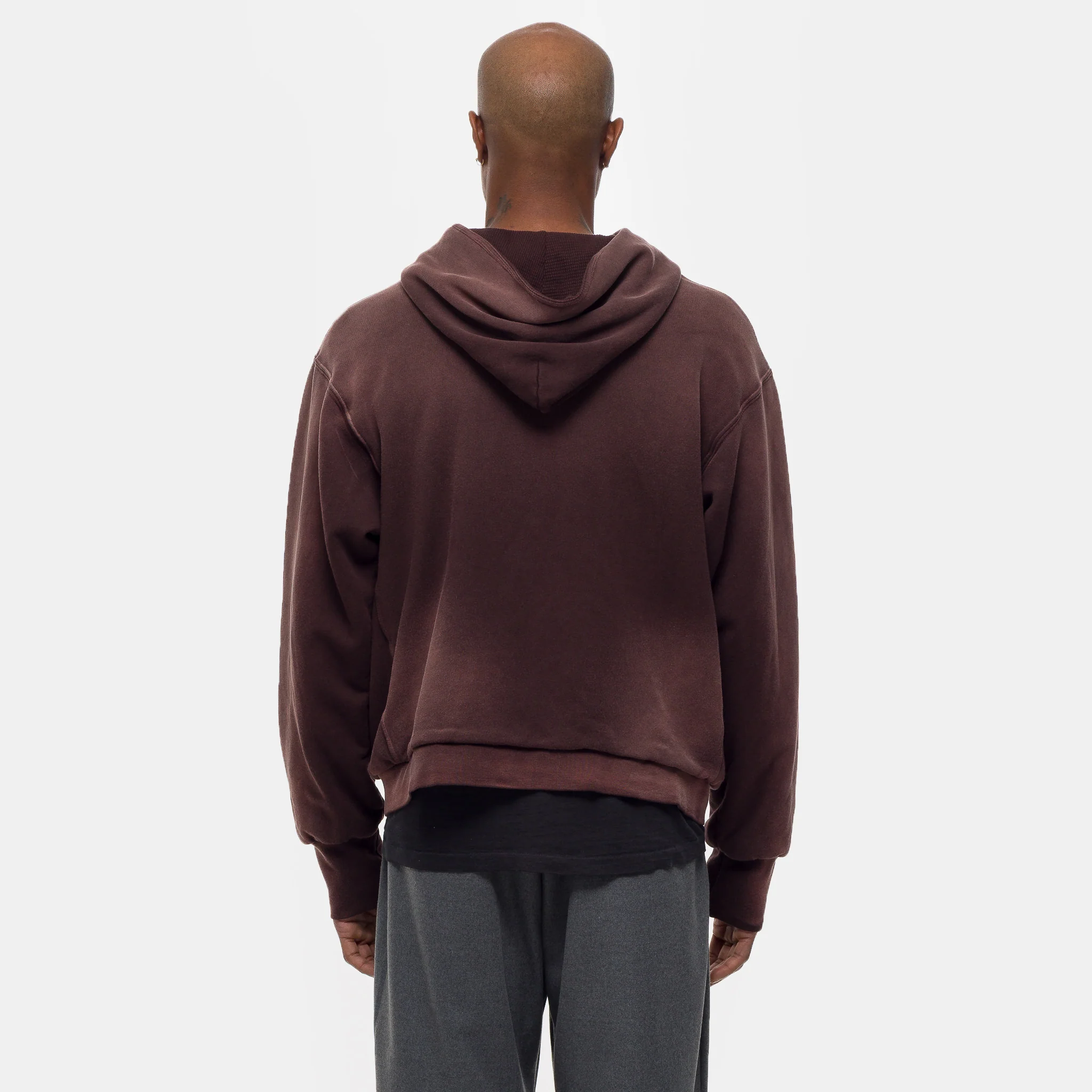 Washed Thermal Lined Zip Up Hoodie in Fig Brown - Image 3