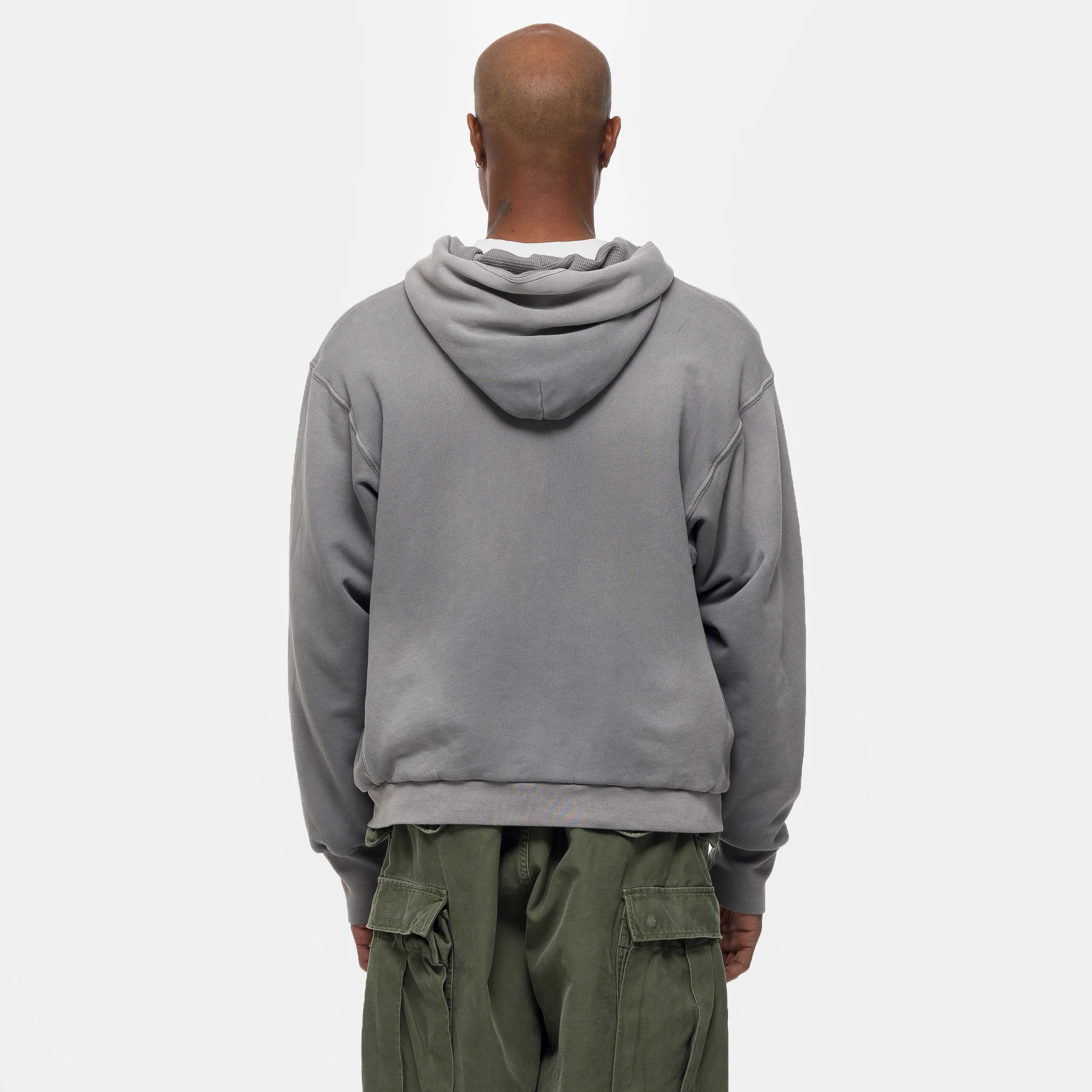 Washed Thermal Lined Zip Up Hoodie in Steel Grey - Image 3