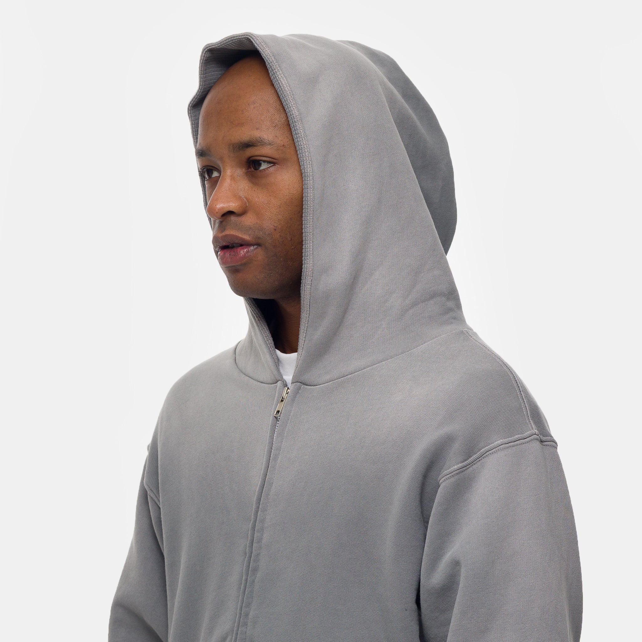 Washed Thermal Lined Zip Up Hoodie in Steel Grey - Image 4