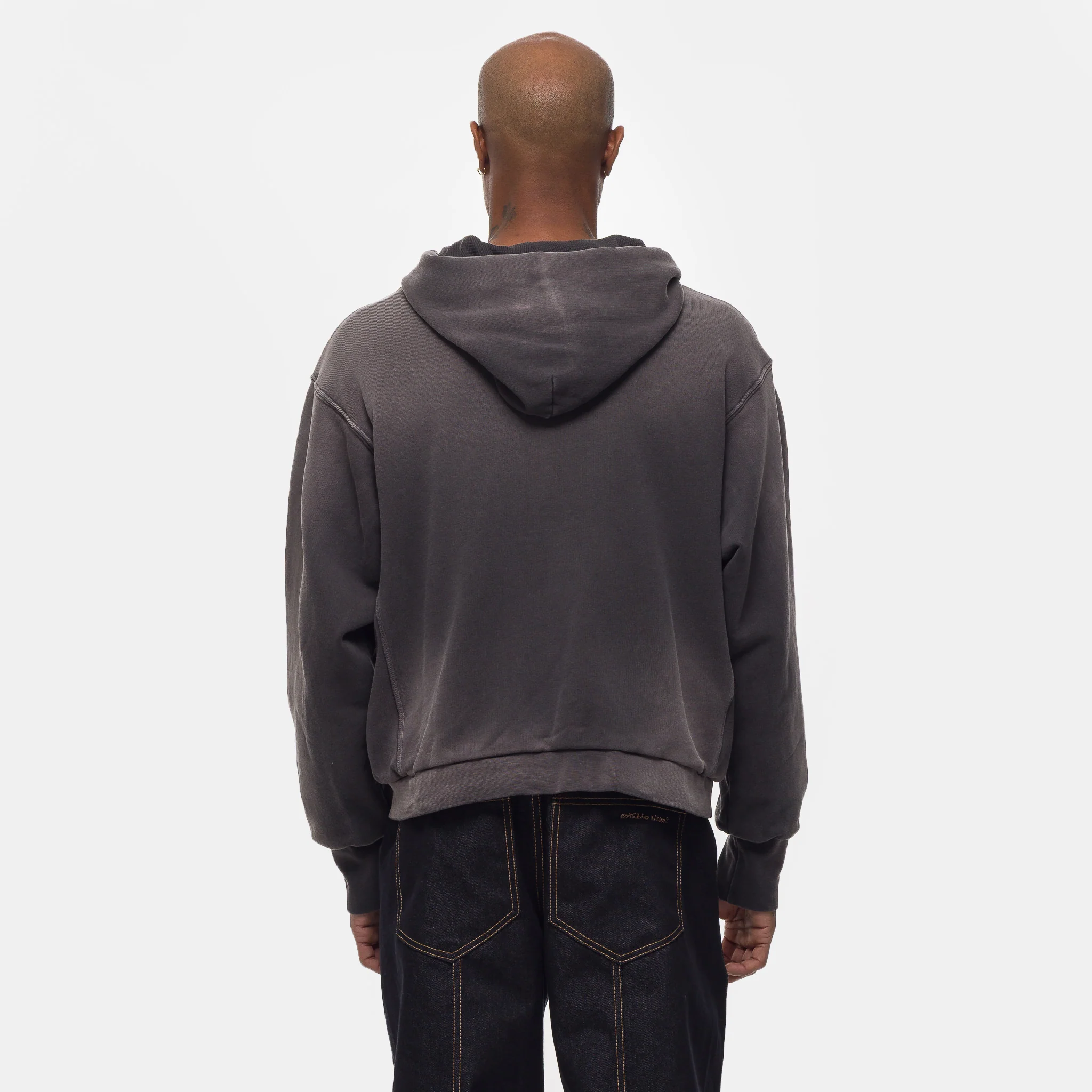 Washed Thermal Lined Zip Up Hoodie in Vintage Black - Image 3